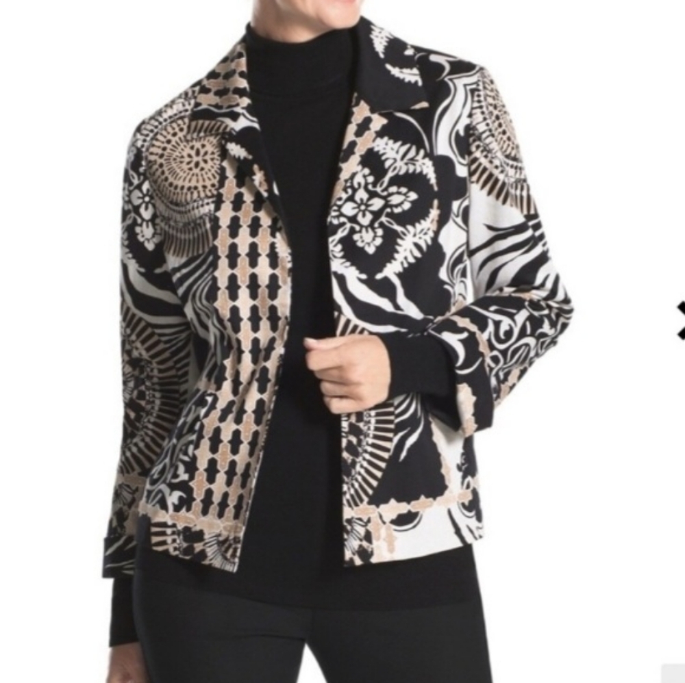 Chicos Alluring Print Sateen Jacket size Chico’s 2